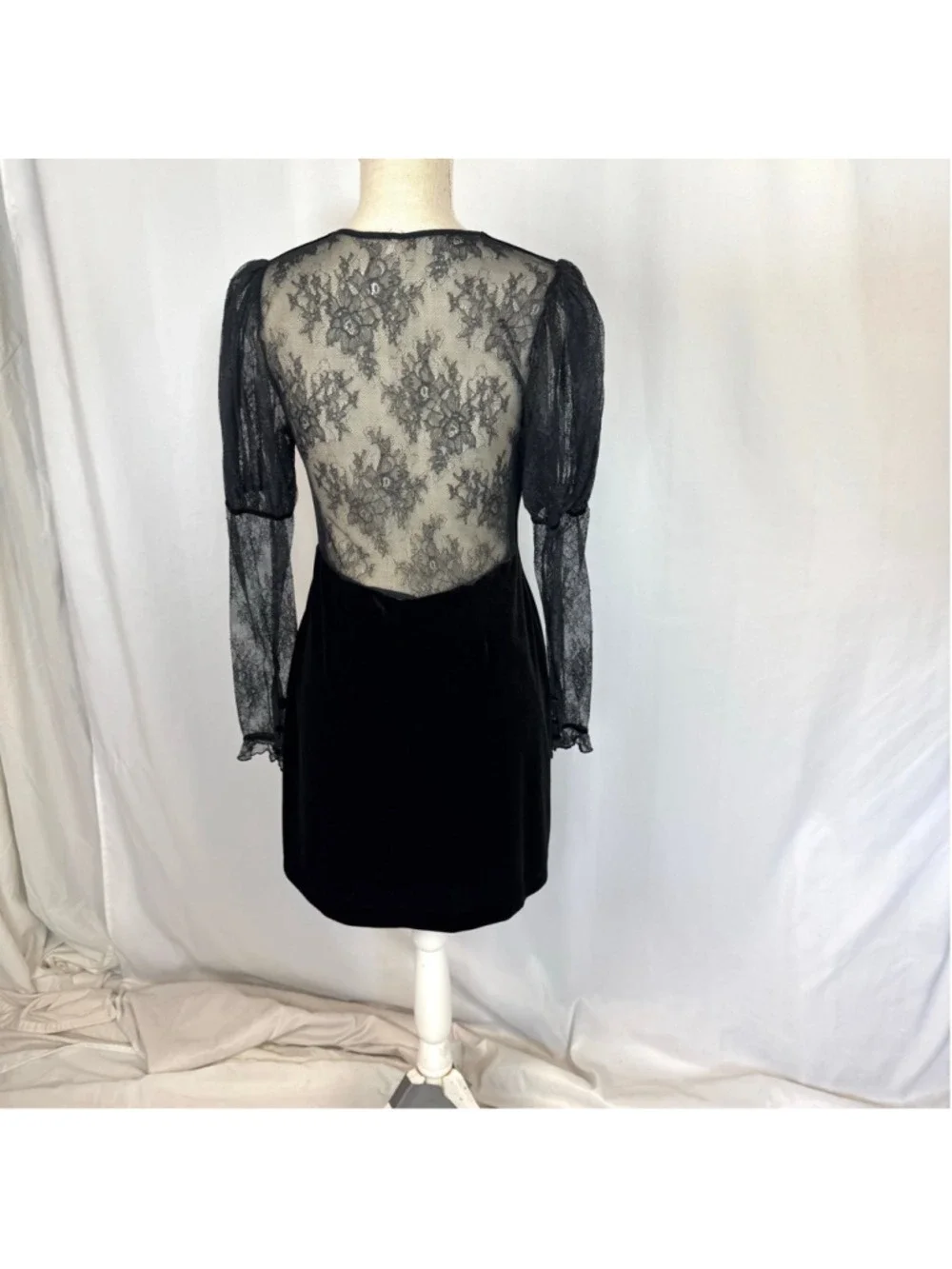 Free People Midnight Hour Lace Velvet Black Mini Dress Size Small Romantic Goth